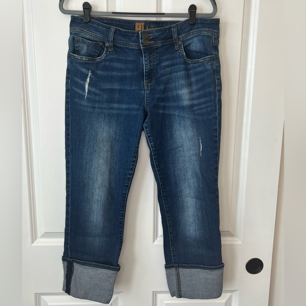 KUT from the Kloth Cameron cuffed straight cropped distressed jeans size 12